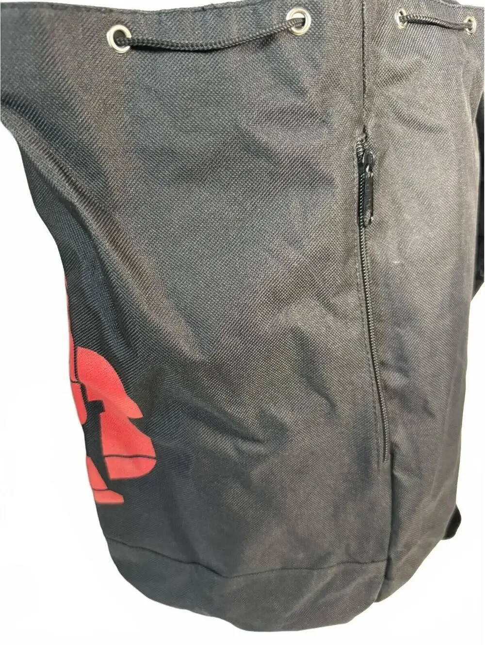 MAKEY Black Canvas Drawstring Backpack with Red Robot Print